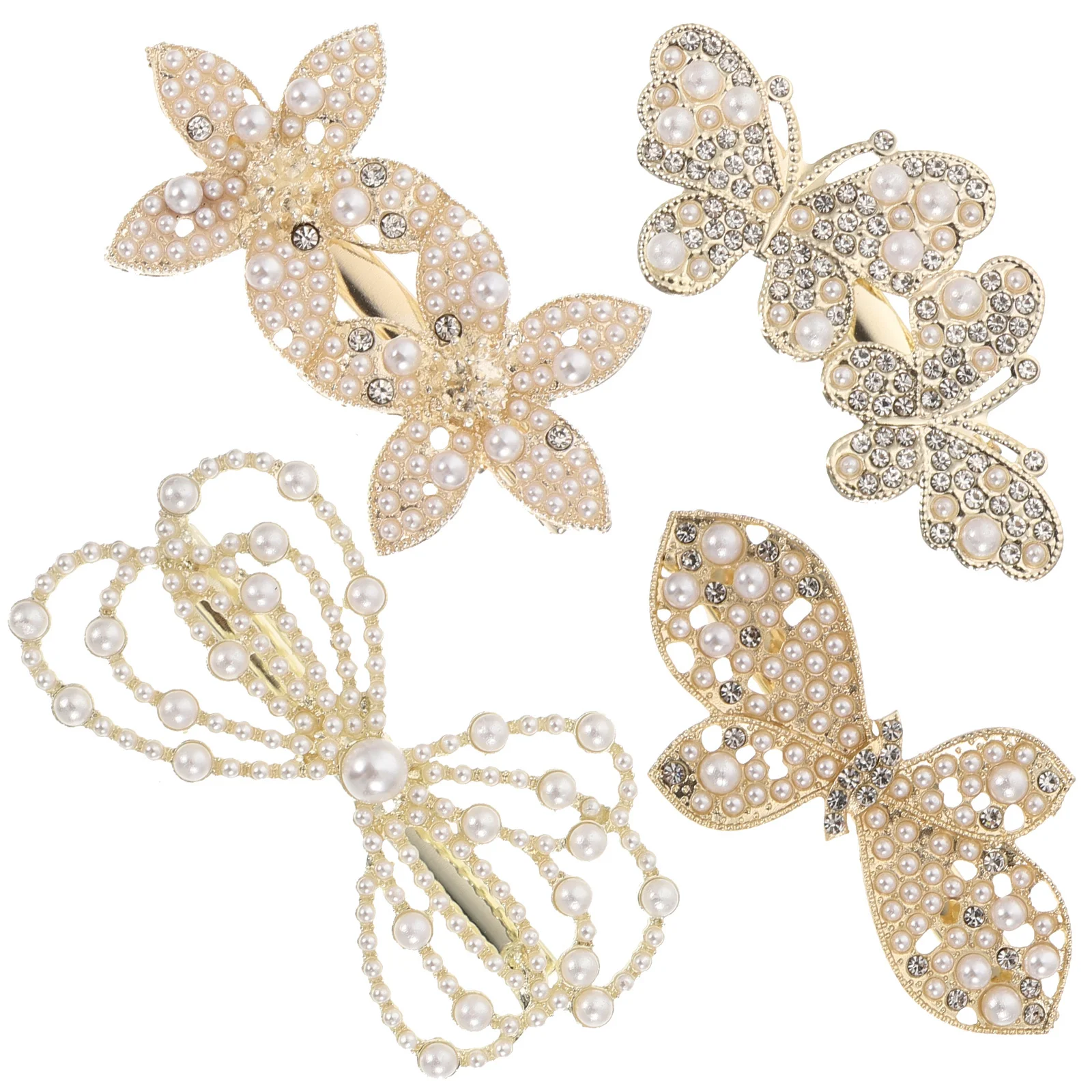 

4Pcs Pearl Flower Hair Clips Shiny Decorative Accessories for Women Girls Daily Party Use Butterfly Hair Clips