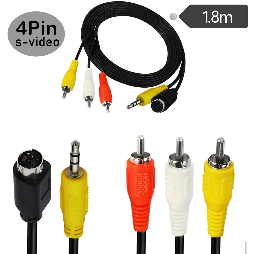 S-Video 4-Pin with 3.5mm Audio to 3-RCA Composite Cable PC to TV ，Video & 3.5mm Audio to Composite Video and RCA L/R Audio