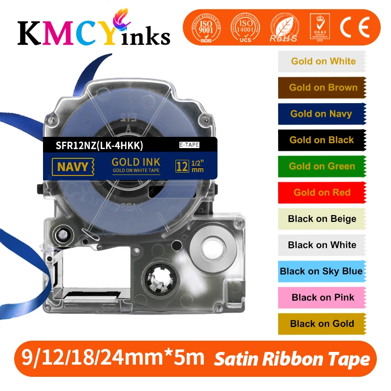 

KMCYinks Satin Ribbon 12/18mm Label Tape SFR12PK SFR12SZ SFR12ZK SFR12PZ SFR12RZ SFR12GZ SFR12KZ For Epson Label Maker LW300/400