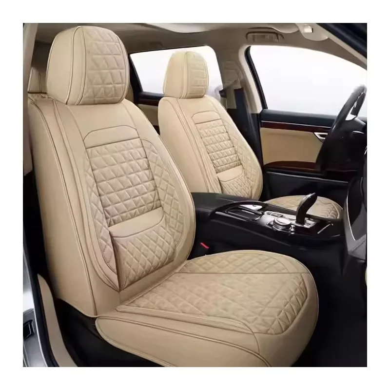 

Luxuy Full Set Car Seat Covers Designer Black Leather With Red Web Color Universal US Model With Custm Logo Accessory