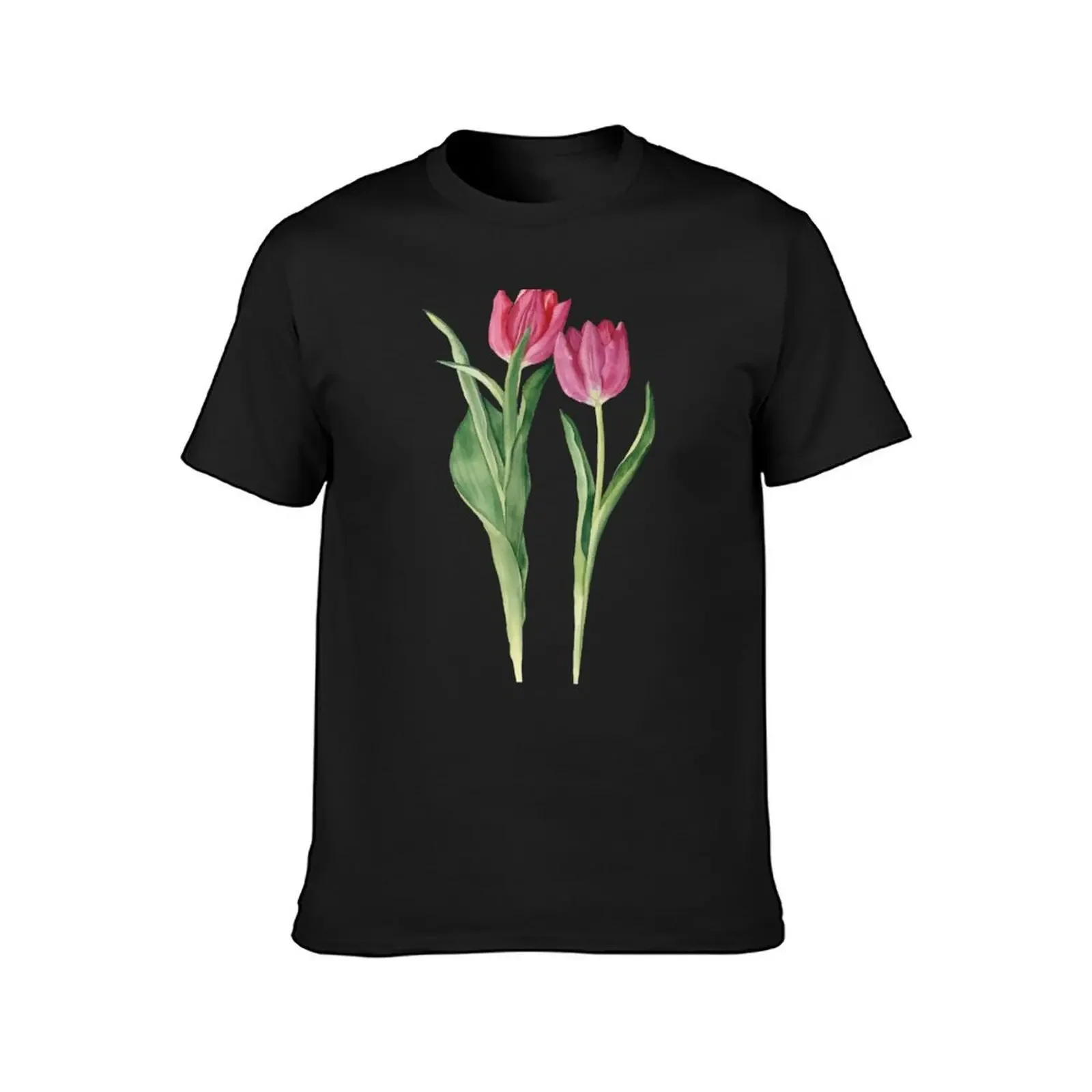 Watercolor pink tulips illustration. T-Shirt Short sleeve tee basketball graphic tees boys animal print oversized t shirt men