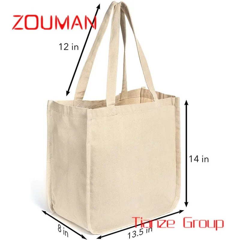 Bolsas de mano de lona con bolsillos, logotipo personalizado Oem, gran tamaño, tela ecológica reciclada, logotipo liso en blanco, venta al por mayor, promoción