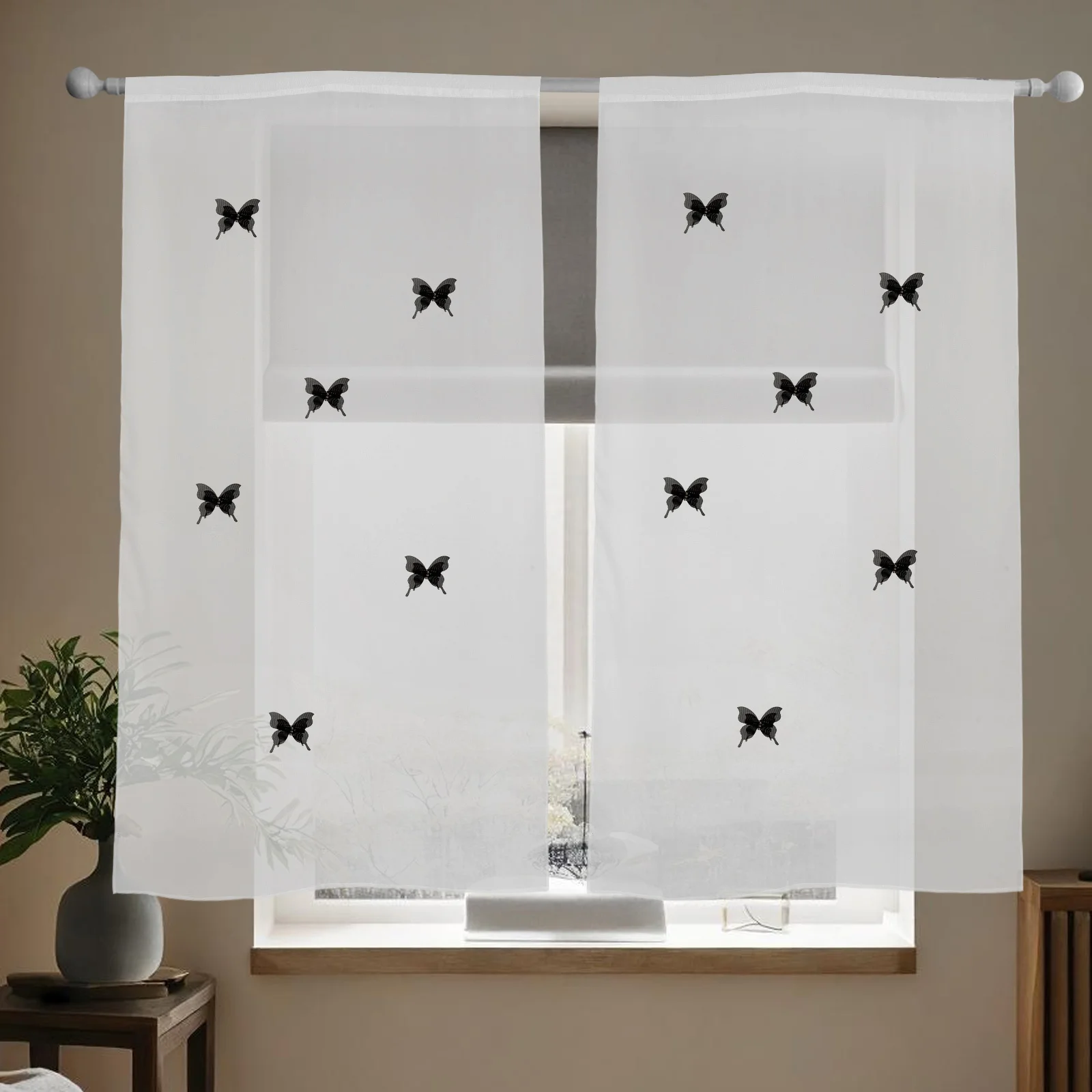 

1 set 2 Panels Rod Pocket Sheer Curtains 84 Inch White Semi Sheer Voile Drapes Light Filtering For Living Room Bedroom Window