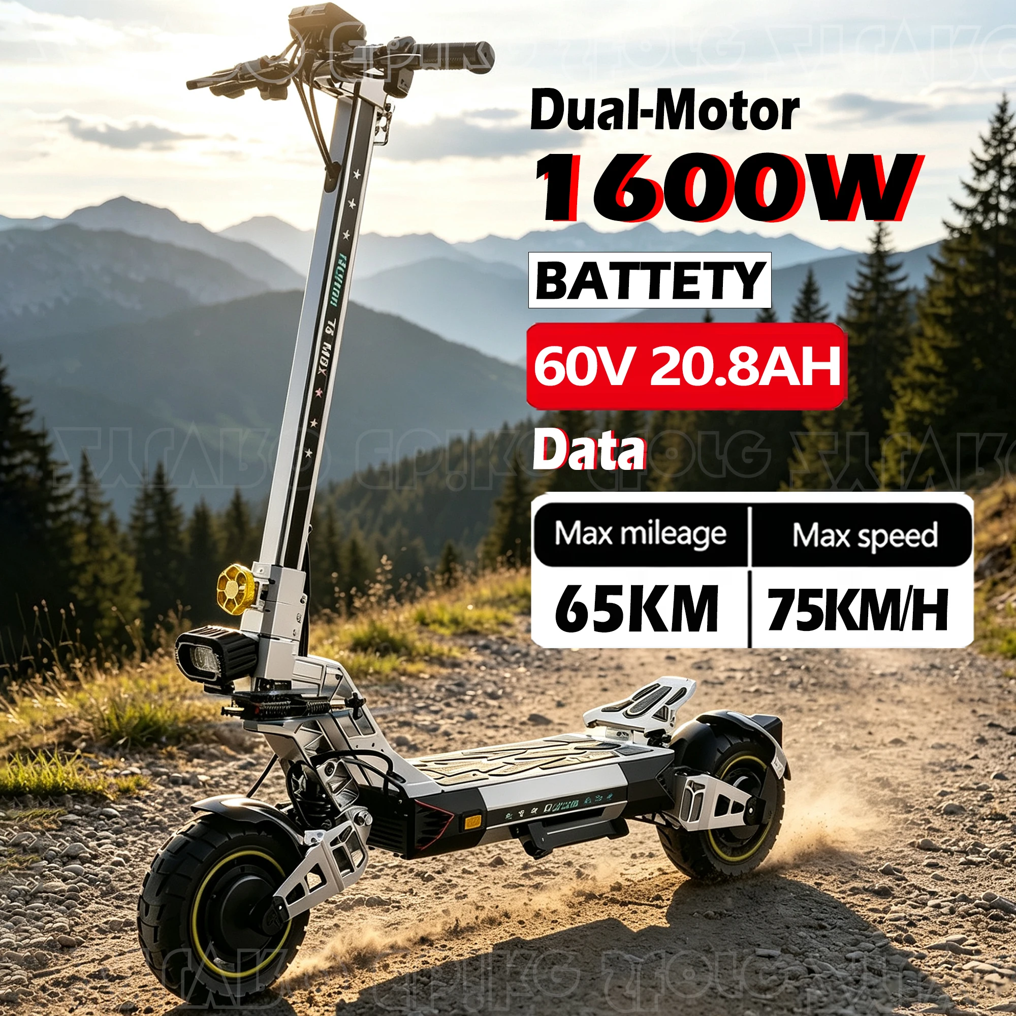 Ruitoo T3Max Dual-Motor Leistungsstarker Faltbarer 1600W 60V 20,8Ah 82km/h Doppelbremssystem Anpassbare Farbe All-Terrain aus der EU