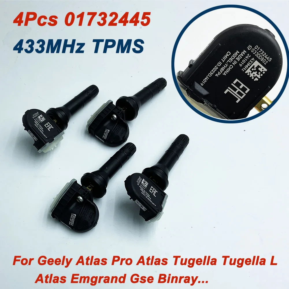 4pcs OEM 01732445 1017032445 Car 433Mhz TPMS Sensor Tire Pressure Sensor Monitoring System for Geely GSE Atlas Tugella Binray