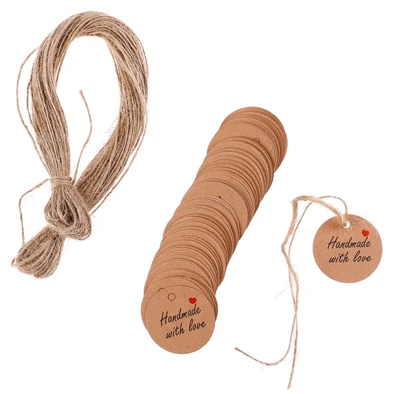 100pcs/lot Handmade with Love Labels Hang Tags Blank Kraft Paper String Tag Labels Party Favors Gift