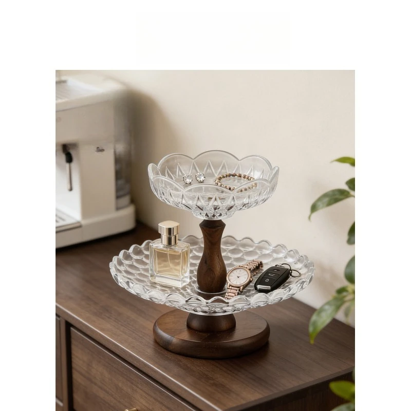 Double-layer glass storage rack, home living room coffee table fruit rack, light luxury exquisite shelf ornament 2