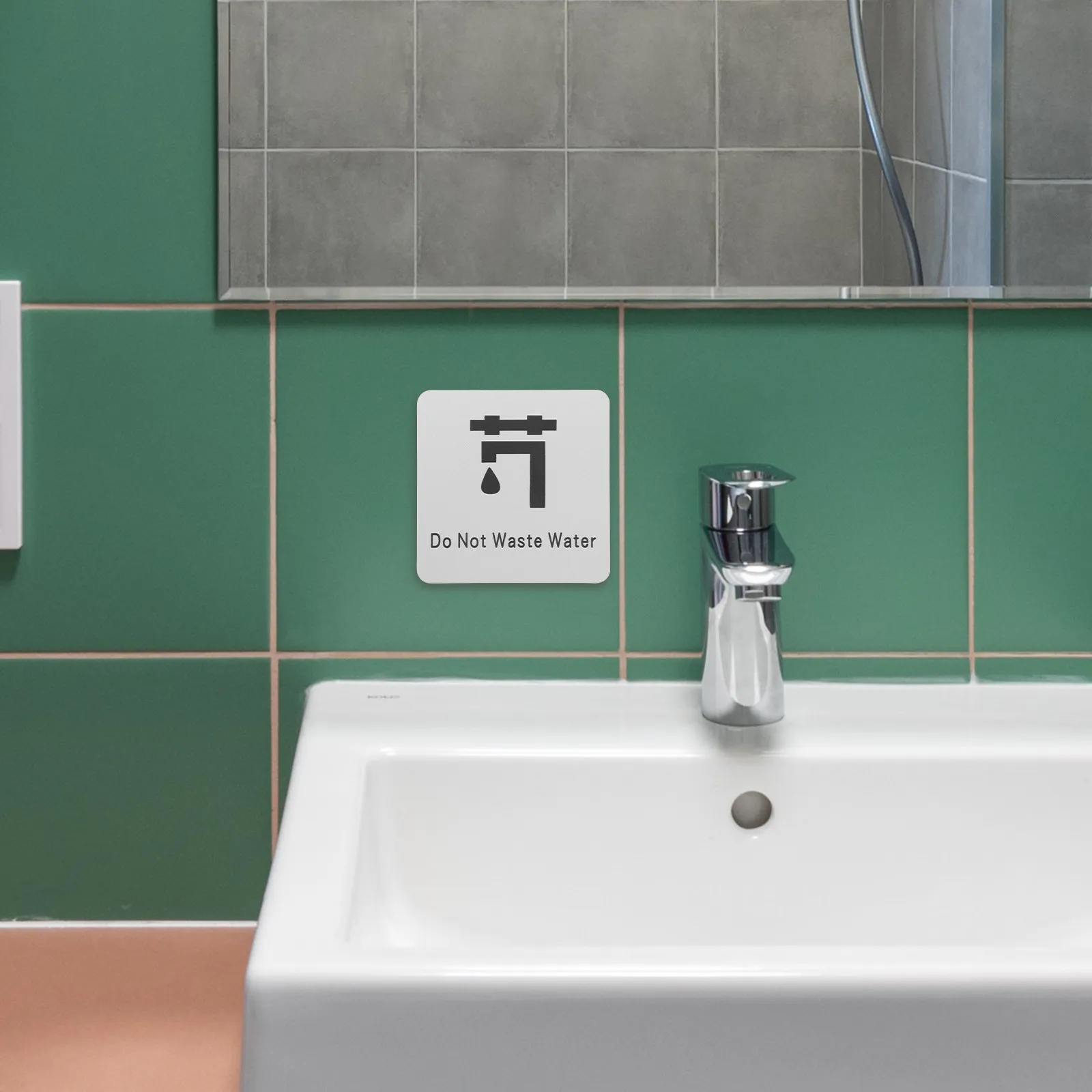 

Water Saving Wall Sign Stop Wasting Water Caution Notice Bright Clear Text Easy Install Waterproof Decor for Bathroom Kitchen
