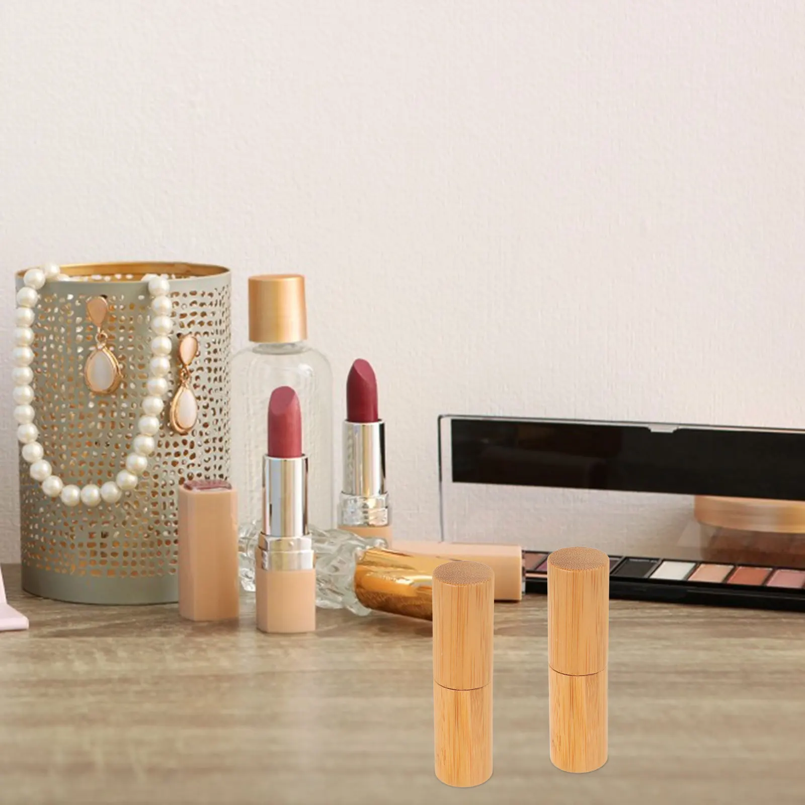 2개입 빈 대나무 립스틱 튜브 스타일리시 휴대용 DIY 립밤 용기 리필 가능한 메이크업 튜브 빈 튜브