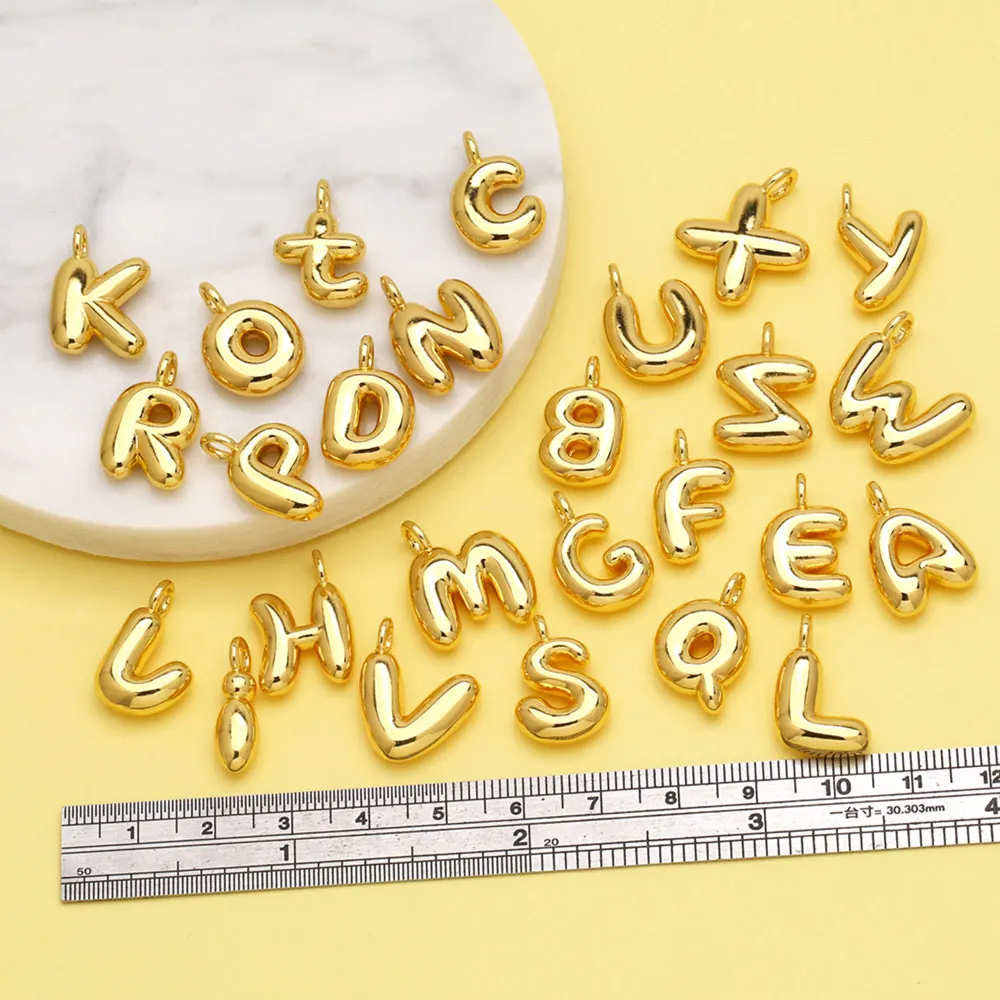 OCESRIO Polish Mini Gold Color Ballon Initial Letter Necklaces Pendant Copper Gold Plated Jewelry Making Supplies pdtb501