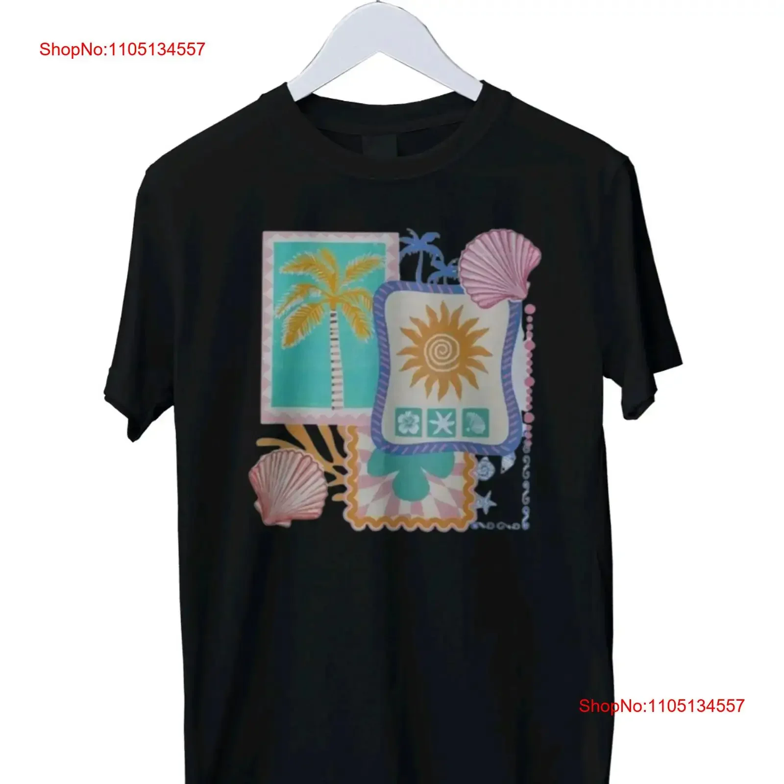 Camiseta de cuello redondo con estampado de árbol de coco de concha S M L XL 2 3 4 vintage lavado ligeramente Casual elegante moda Unisex