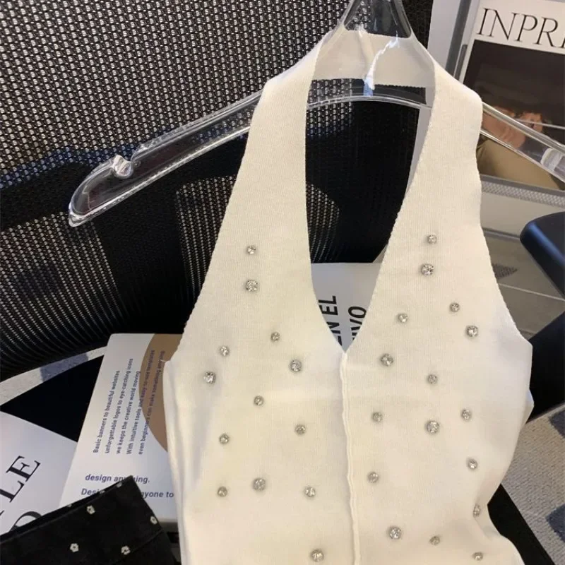 Simple V-neck Halter Camisole Tops 2025 Summer New Slim Fit Top Y2k Sexy Backless Knitted Vest For Women