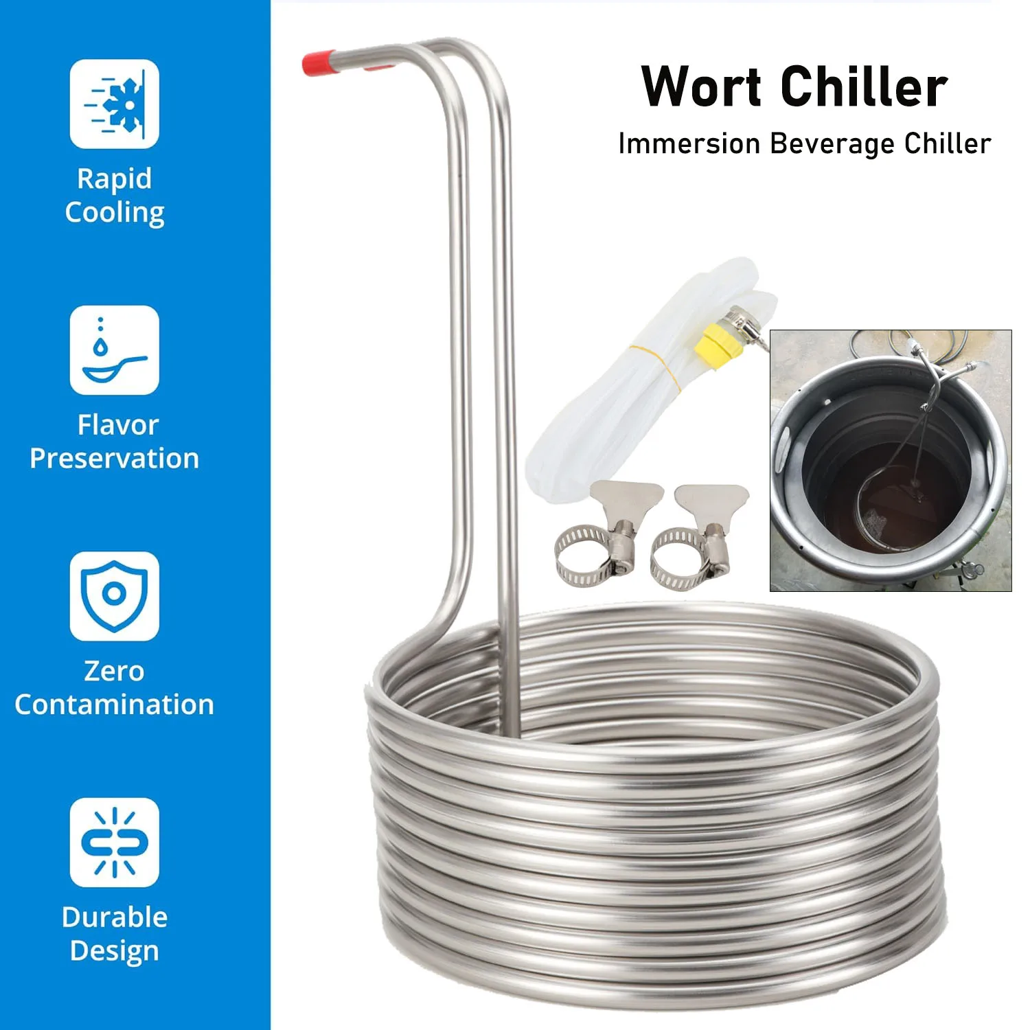 Refrigeratore a immersione compatto in acciaio inossidabile per birra e bevande, attrezzatura per la produzione di birra, serpentina tubolare per bagno di ghiaccio