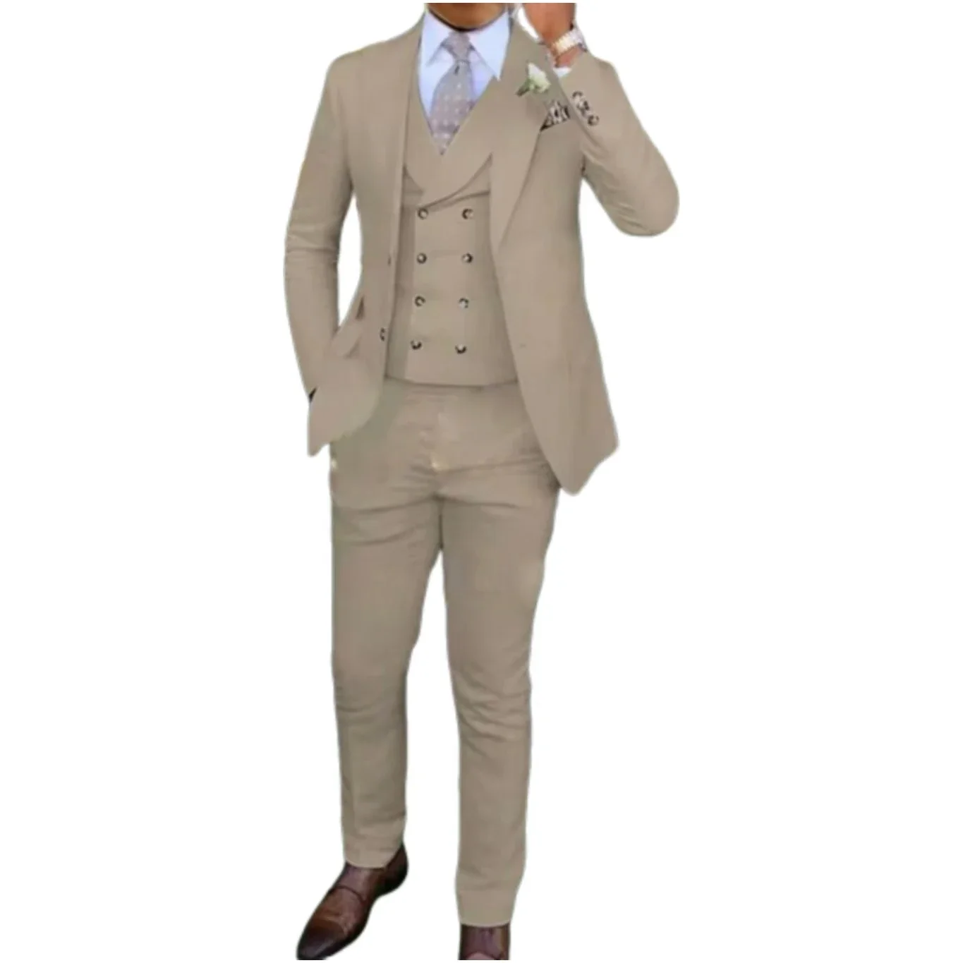 Men's slim-fit three-piece suit，Three-piece set of vest, blazer and trousers，Ideal for weddings, business and formal occasions