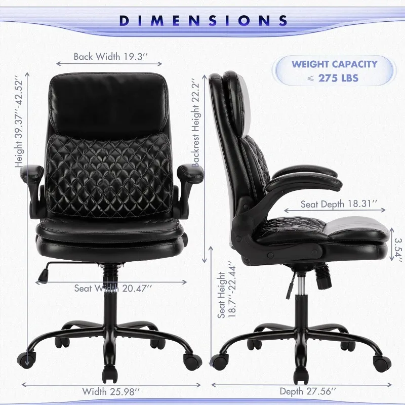 COLAMY Office Chair-Ergonomic Computer Desk Chair with Thick Seat for Comfort, High Back Executive Chair with Padded Flip-up