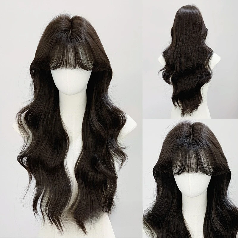 

Wig Dark Tea Female Long Hair Curly Hair Daily Natural Fashion Full Hood