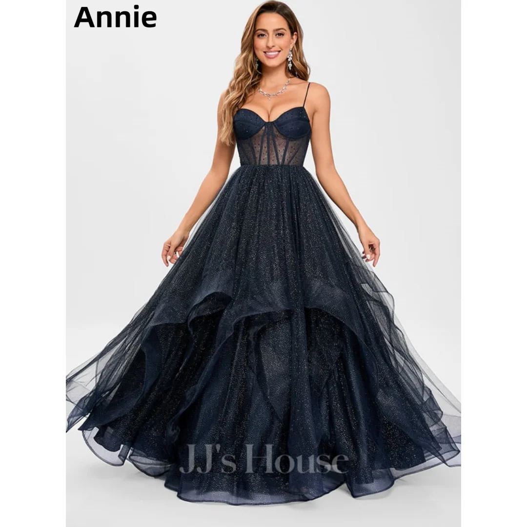 Annie Black Wedding Dress Glitter Fluffy Tulle Fairy Prom Dresses Spaghetti Strap Corset Robes De Soirée Customized 2025