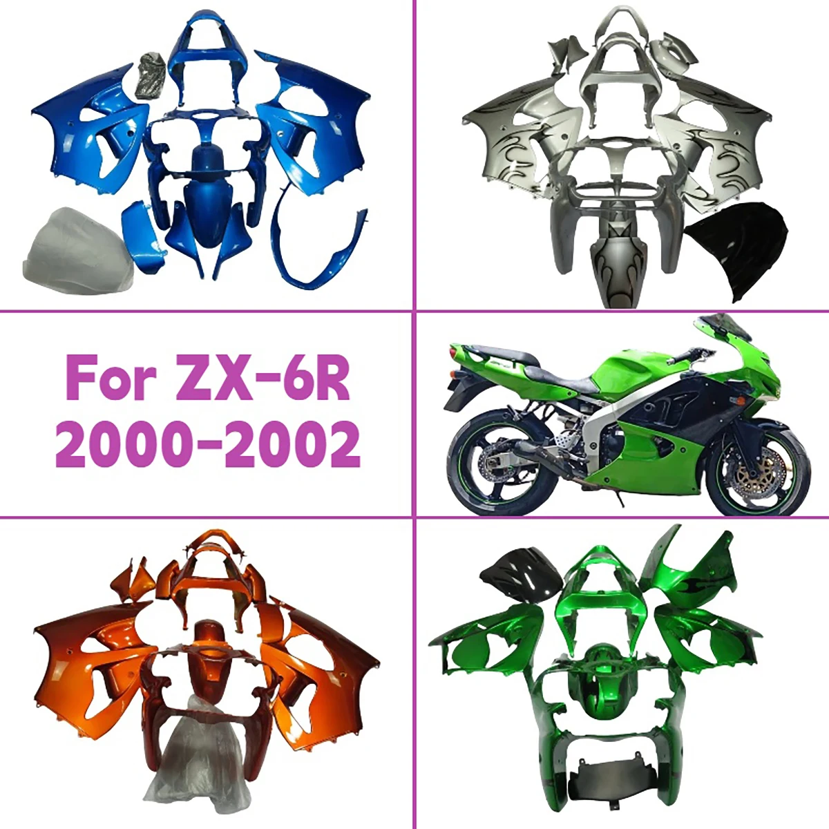 

Комплект обтекателей 2000 2001 2002 ZX-6R, АБС-пластик, обтекатели кузова, подходят для 00 01 02 Kawasaki ZX 6R