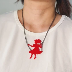 KUGUYS Cute Little Girl on the Swing Pendant Necklace for Women Fashion Jewelry Red Acrylic Trendy Accessories Gift