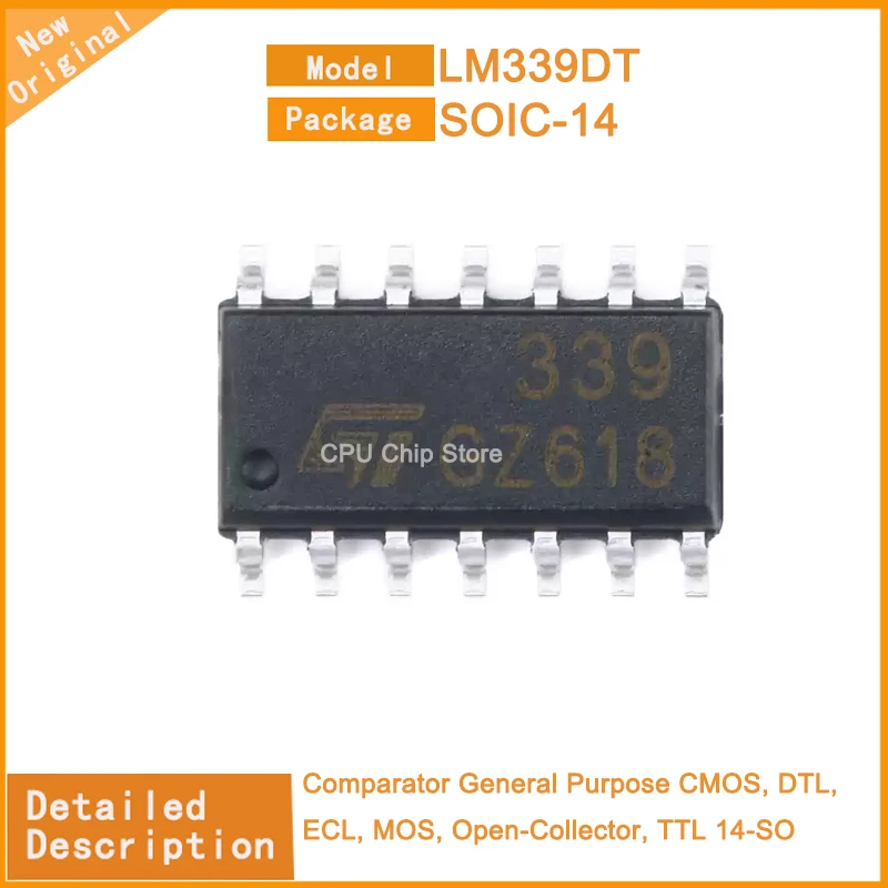 50Pcs/Lot New Original  LM339DT LM339 Comparator General Purpose CMOS, DTL, ECL, MOS, Open-Collector, TTL 14-SOP