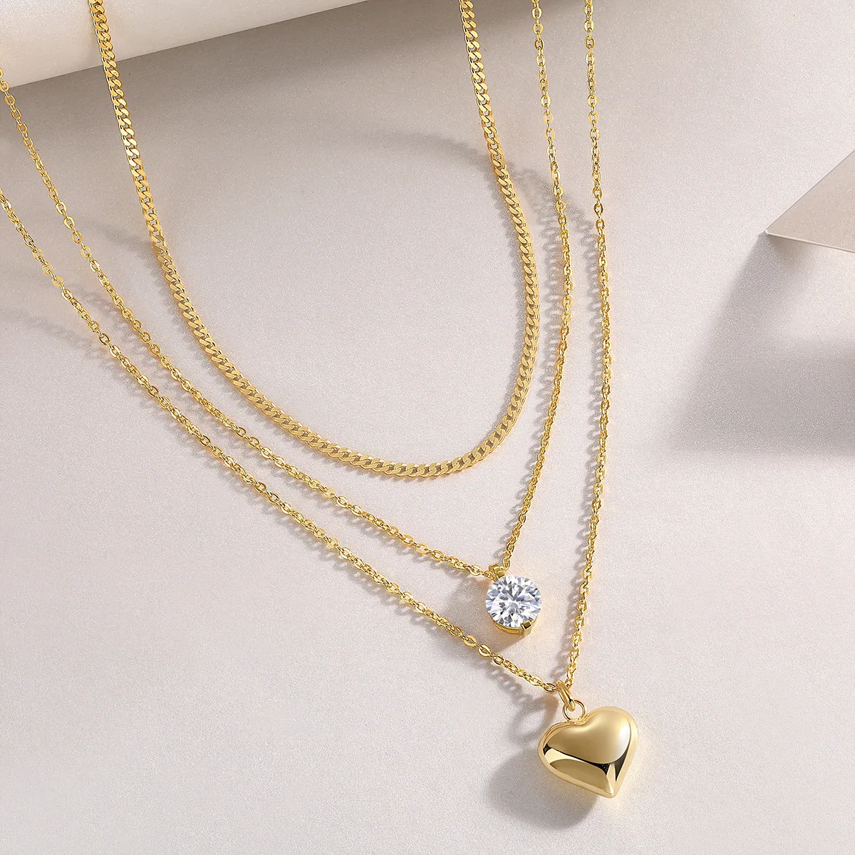 Vana جديد متعدد الاستخدامات سلسلة الترقوة 925 فضة عصري ثلاث طبقات سلسلة على شكل قلب قلادة غرامة مجوهرات قلادة #4