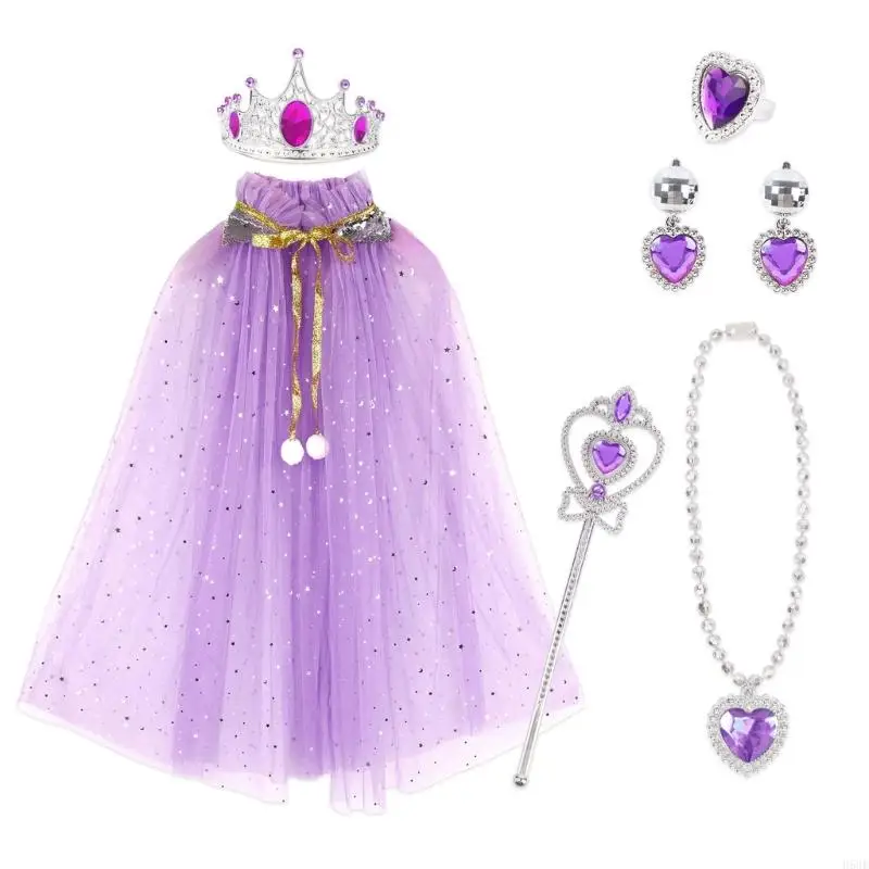 H58E Princess Party verkleed Fairy Princess Costume Princess Cape Cloak Christmas Jewely Fairy Kostuum Girl Birthday Costume