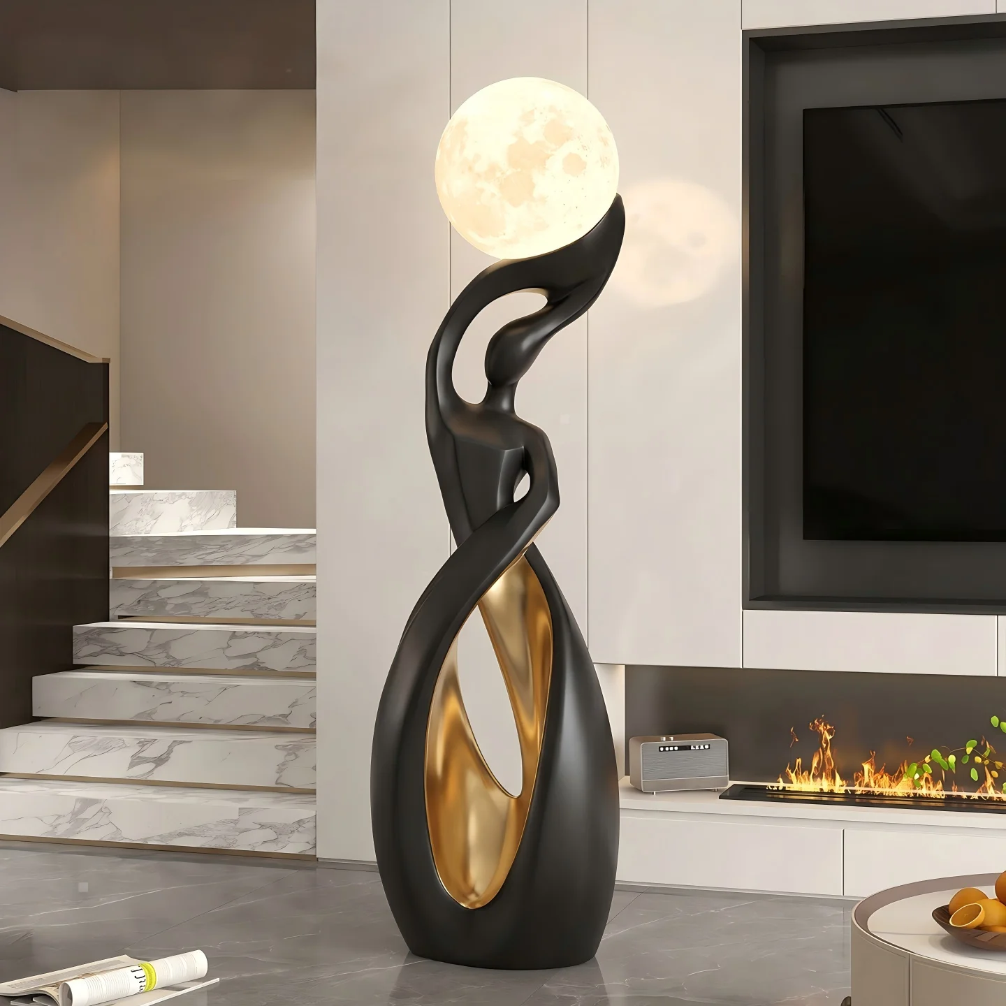 Modern Luxury Abstract Human Resin Floor Lamp Creative Moon Light Large Sculpture Statue Ornament For Living Room Hotel Villa