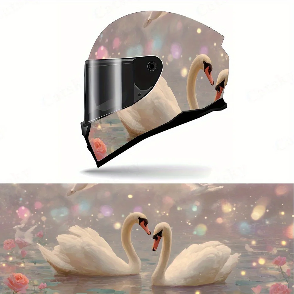 

Dreamy Swan Lake Helmet Vinyl Wraps, Waterproof Scratch-Resistant Full Face Helmet Decals, Durable PVC Artistic Design, Instant
