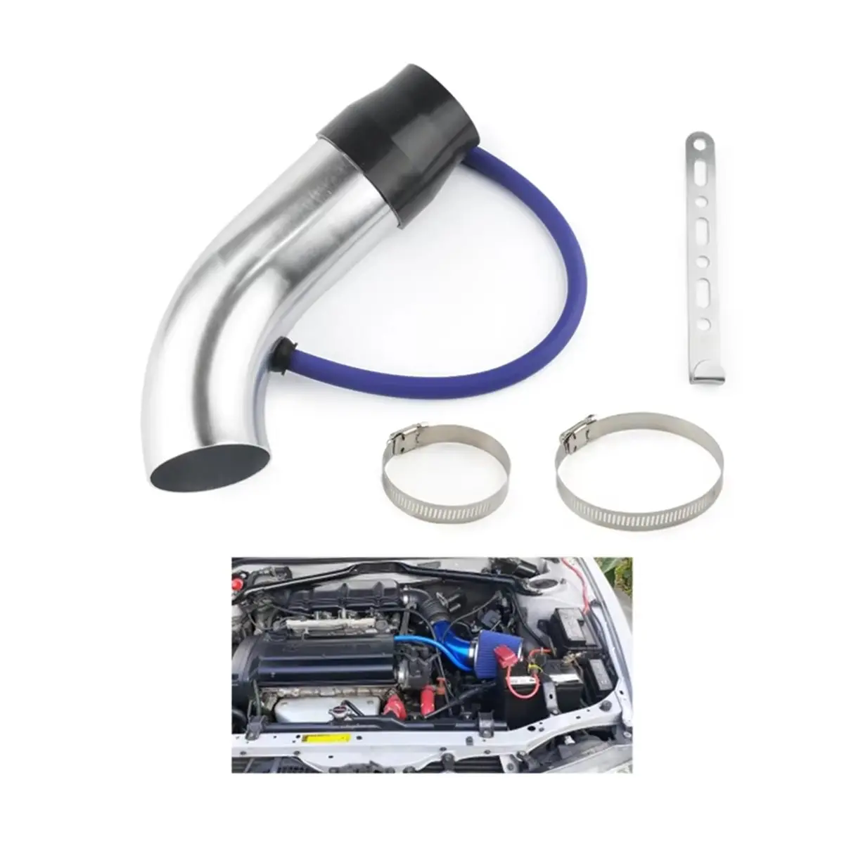 Compatible Alumimum Alloy 3'' 75mm Car Cold Air Intake System Turbo Induction Pipe Tube Silver Inlet Guide Pipe Kit