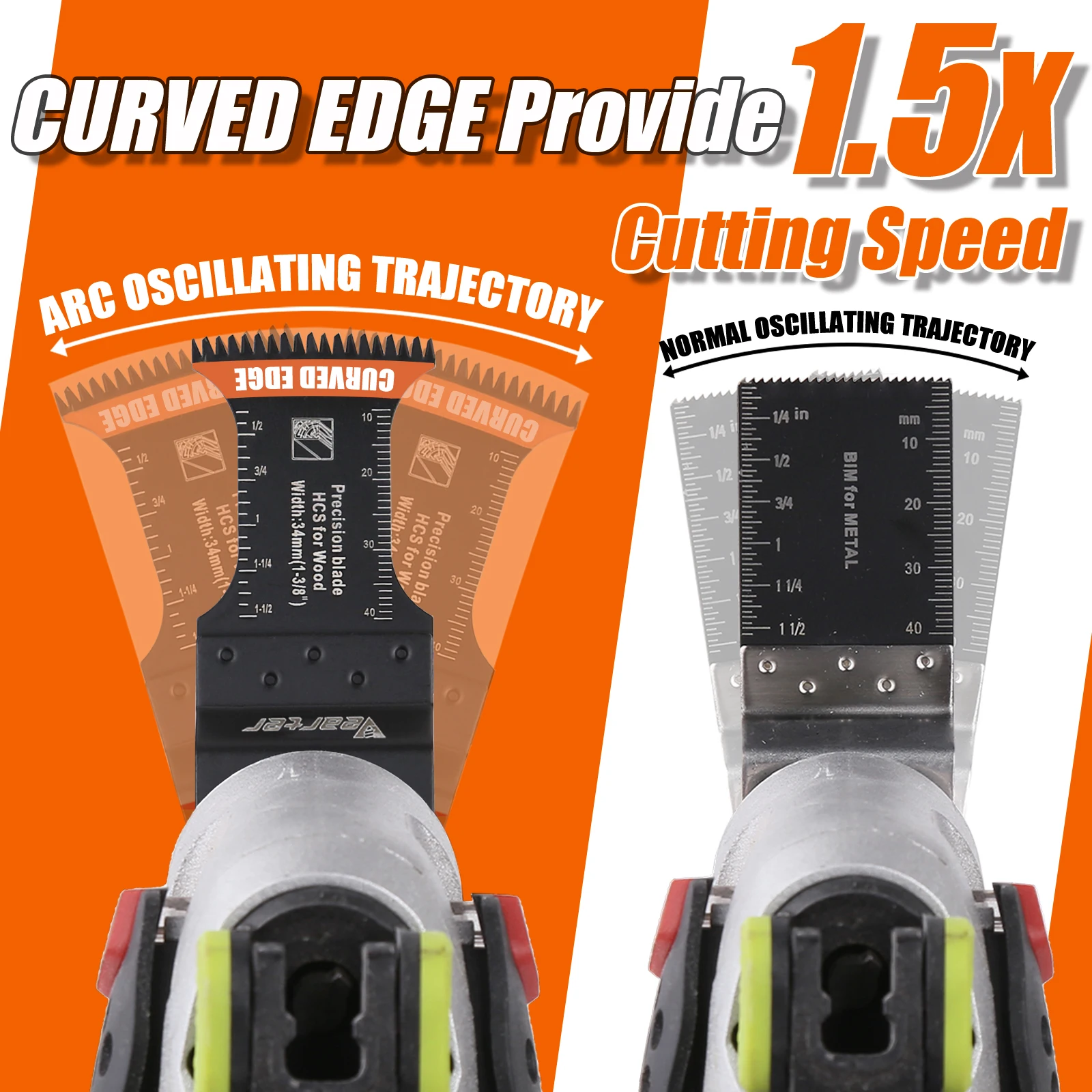 Vearter 7PCS HCS Curved Edge Oscillating Saw Blade Set 34mm Precision Blades with Quick Release Shank for Wood