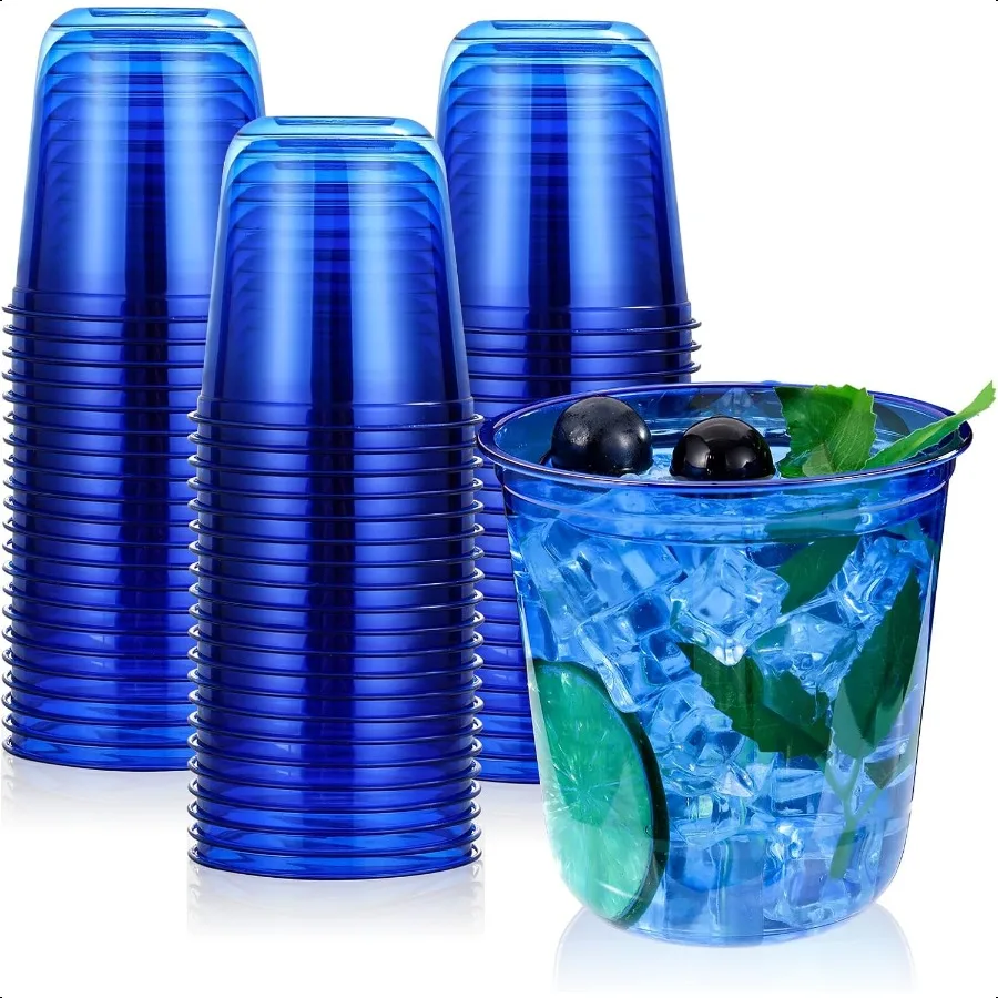 

50 Pcs Blue Plastic Cups 12oz Steml Wine Glasses for Cocktail Clear Wine Cups Cocktail Glasses Blue Party Cup for Wedding Birt