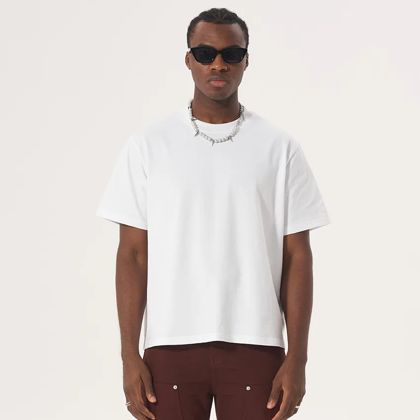 

Versatile new short Boxy Fit style pure cotton T-shirt, American streetwear brand heavyweight shoulder-sleeved men's T-shirt