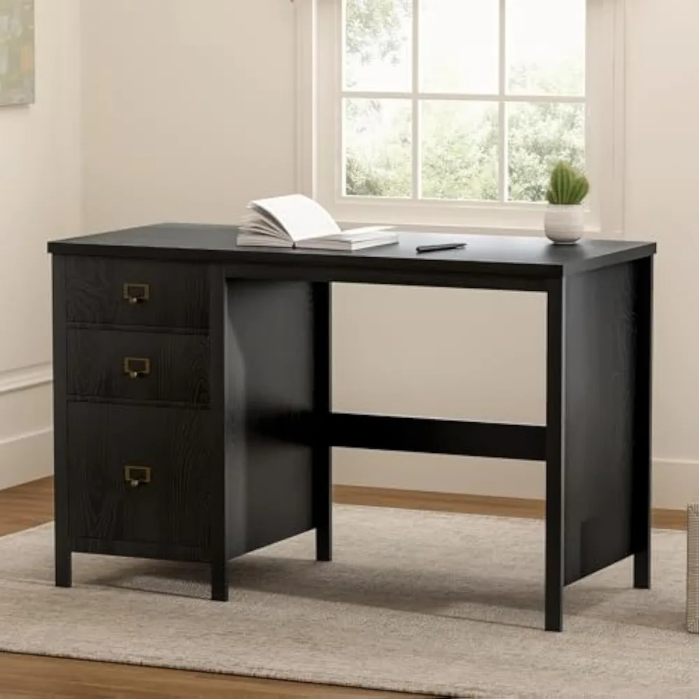 Executive Desk with File Drawer, Modern Home Office Work Desk Farmhouse Wood Computer Writing Desk for Study Office, Black