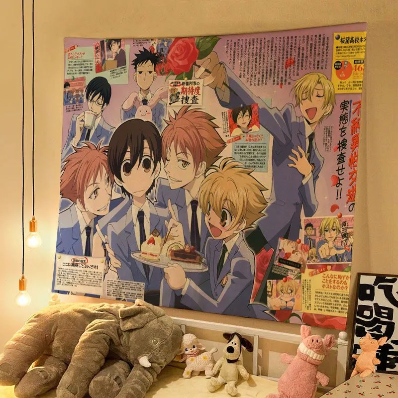 Ouran High School Host Club Vintage Anime Tapestry Polyester Wall Hanging Manga Decor for Bedroom Dorm Photo Backdrop