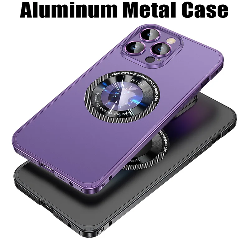Najnowszy styl Magnetyczne bezprzewodowe ładowanie Aluminiowa metalowa obudowa do iPhone'a 16 15 14 13 12 Pro Max Obiektyw Szklana folia Twarda tylna pokrywa PC — zdjęcie produktu 7