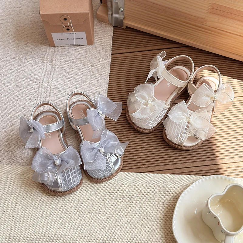 

2025 Children Casual Sandals for Girls Summer New Fashion Korean Style Soft Bottom Non-slip Princess Bowtie Cut-outs Cool Shoes