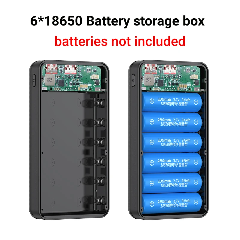 6x18650 Battery Holder 10W Fast Charging Digital Display DIY Mobile Power Case Dual USB Type C Wireless Charging Power Case