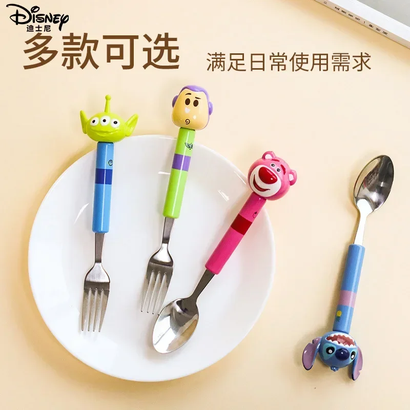 Disney Stitch cucchiaio forchetta in acciaio inossidabile Cute Anime Figure Lotso Buzz Lightyear posate per bambini regali per il campeggio Picnic