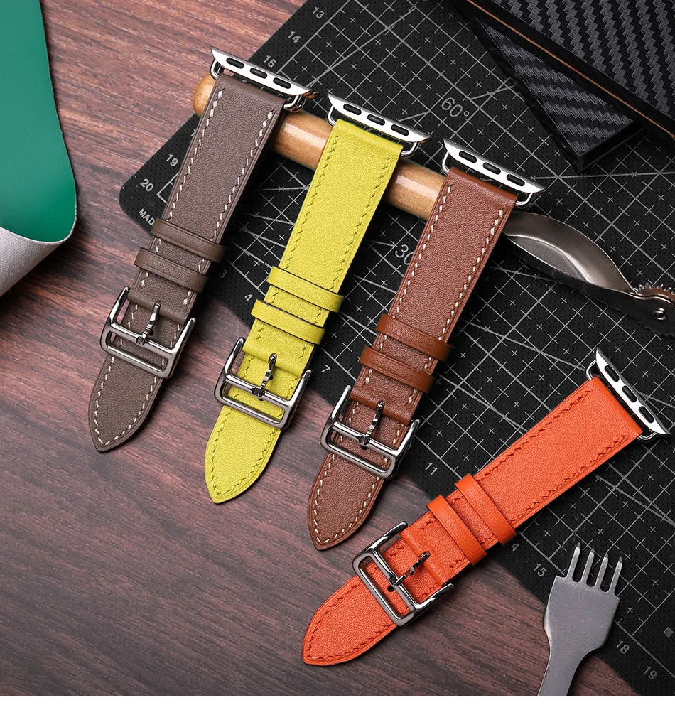 Genuine Leather Strap For Apple watch band 44mm 49mm 45mm 42mm 46mm 40mm correa bracelet iWatch series 7 8 6 SE ultra With Logo