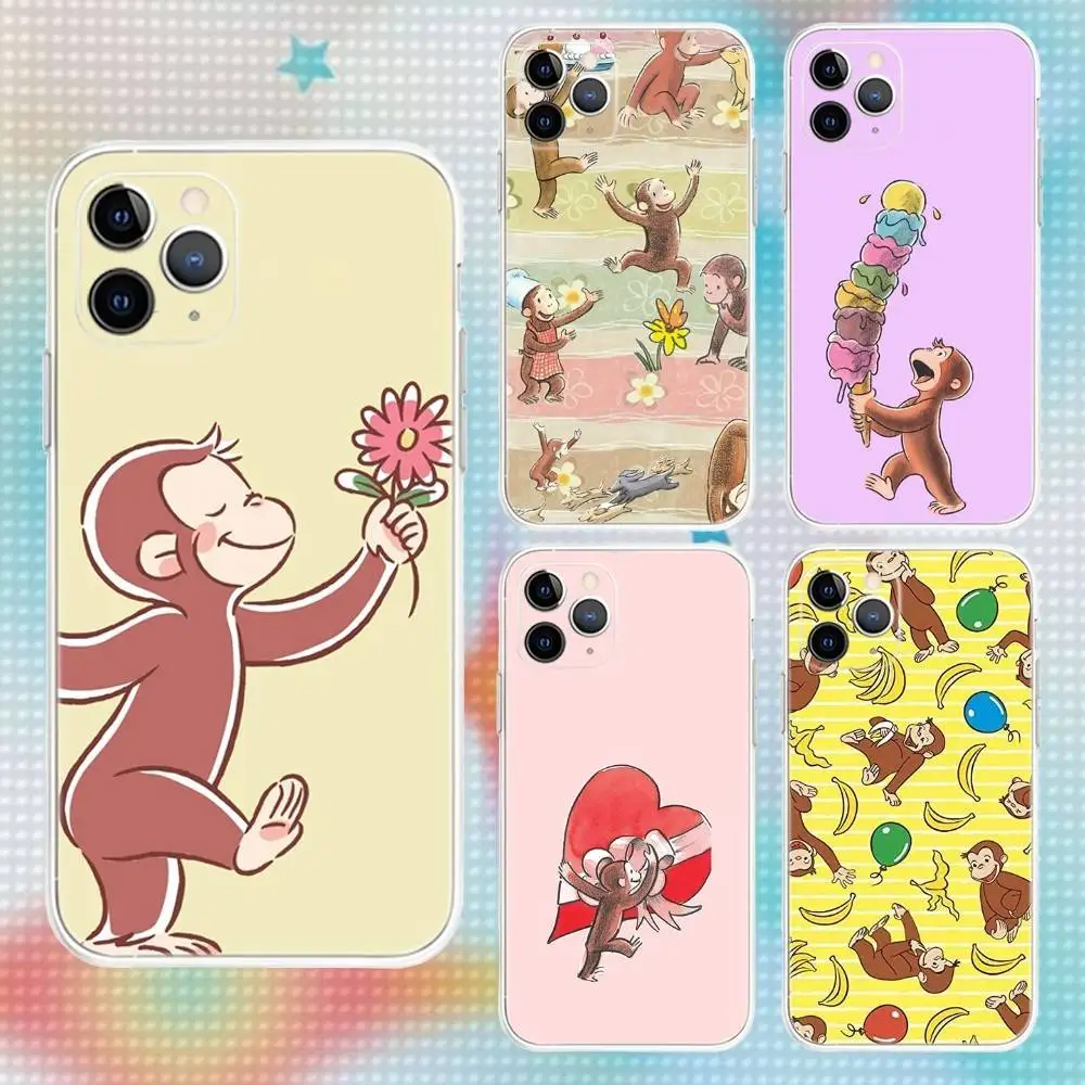 

Curious George Monkey Phone Case For iPhone 17,16,15,14,13,12,11 Pro,Max,Plus,Air,X,XS,XR,SE,Mini Transparent Soft
