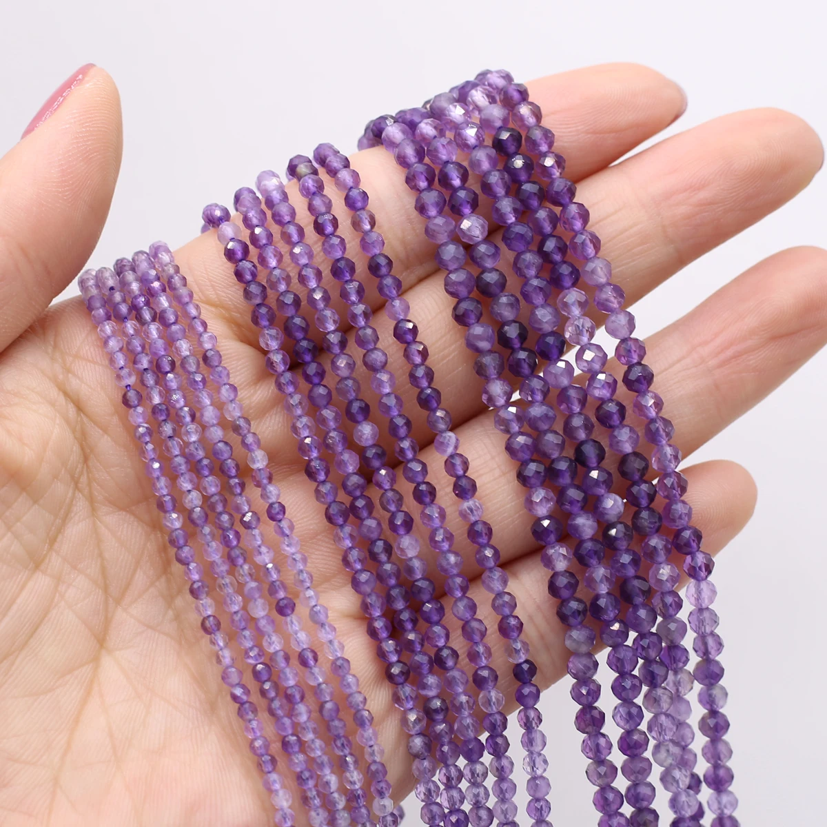 2/3/4mm kamień naturalny fasetowane kryształowe koraliki ametystowe luźne koraliki dystansowe do tworzenia biżuterii naszyjnik DIY akcesoria do bransoletki 38cm