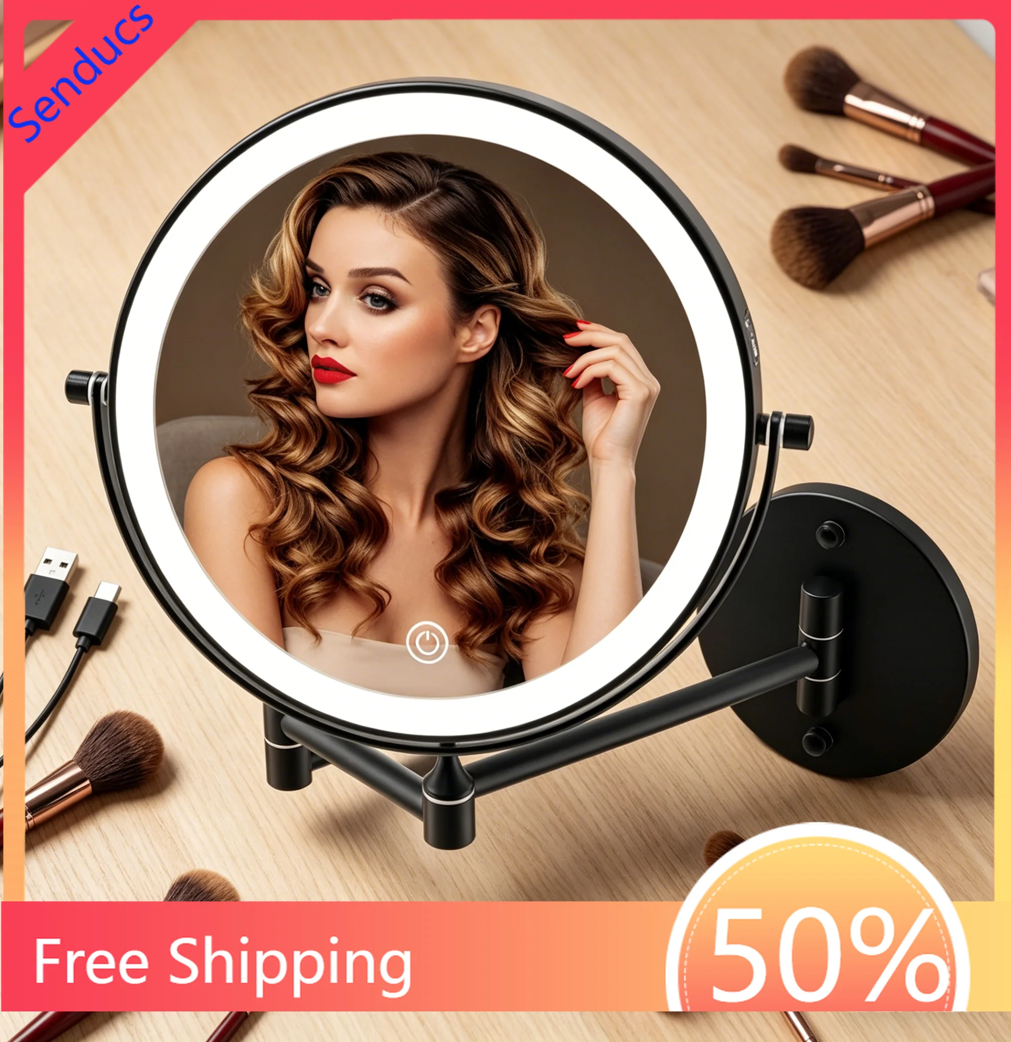 Touch Led Bathroom Mirrors with 5X Magnifying Led Lighted Bathroom Fixture Makeup Mirror Dual Arm Extend Touch on Bath Mirrors