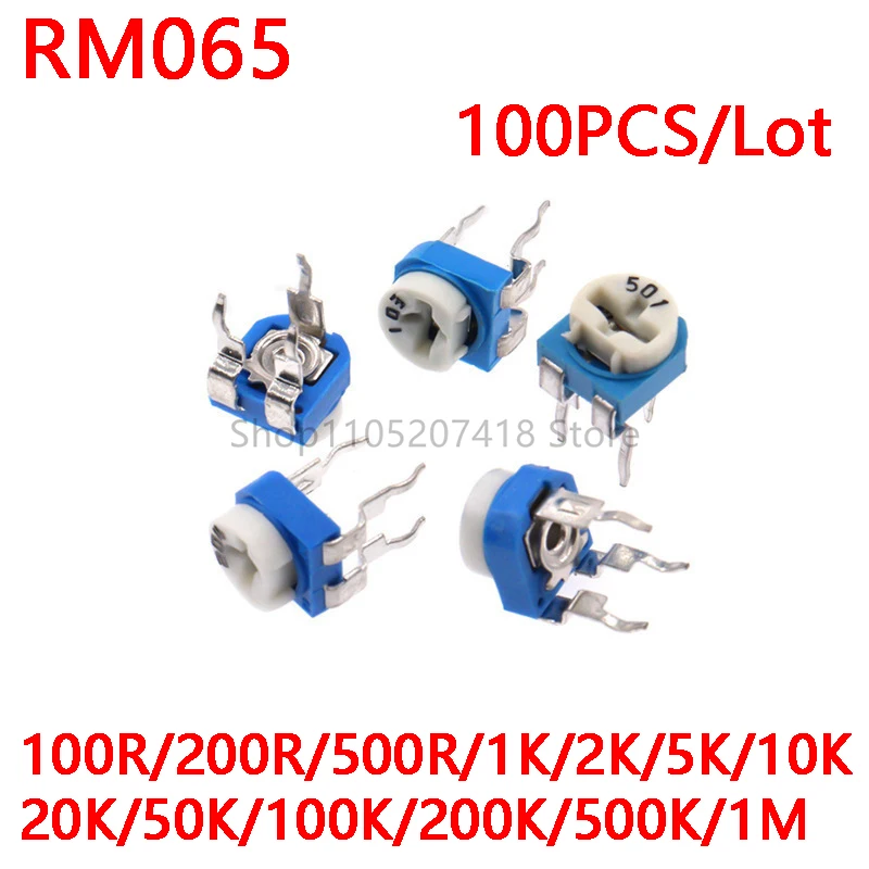 100pcs RM065 100 200 500 1K 2K 5K 10K 20K 50K 100K 200K 500K 1M Ohm 101 201 501 Trimpot Trimmer Potentiometer Variable Resistor
