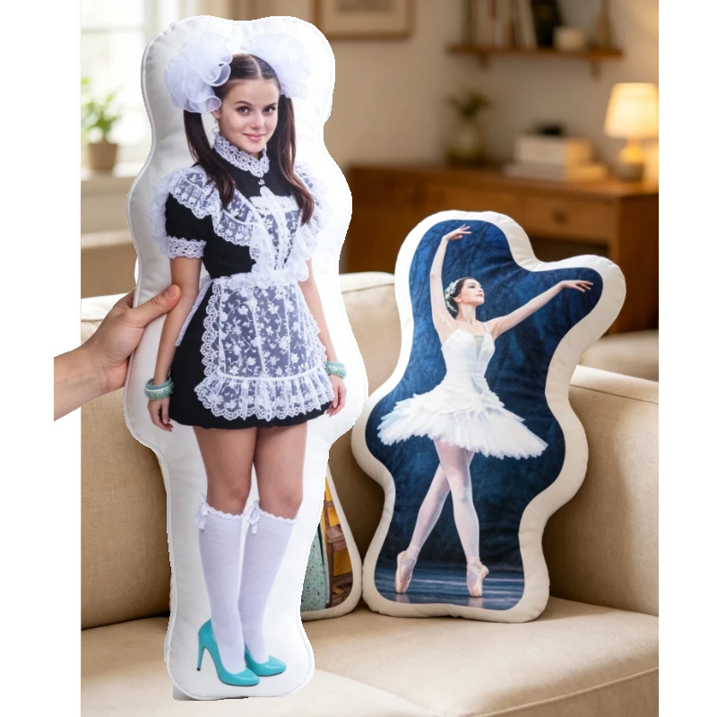3D Shape Photo Cushion Doll, Custom Face Throw Pillow with White Edge, Couple Lover Family Picture Stuffed Plush Toy, Valentine