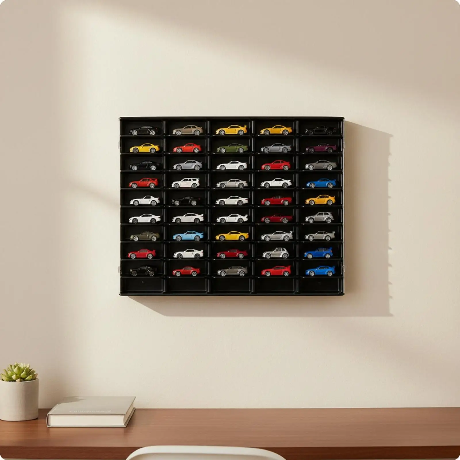 Clear Storage Cabinet for Car Collectibles Wall Hanging Display Case with Individual Slots