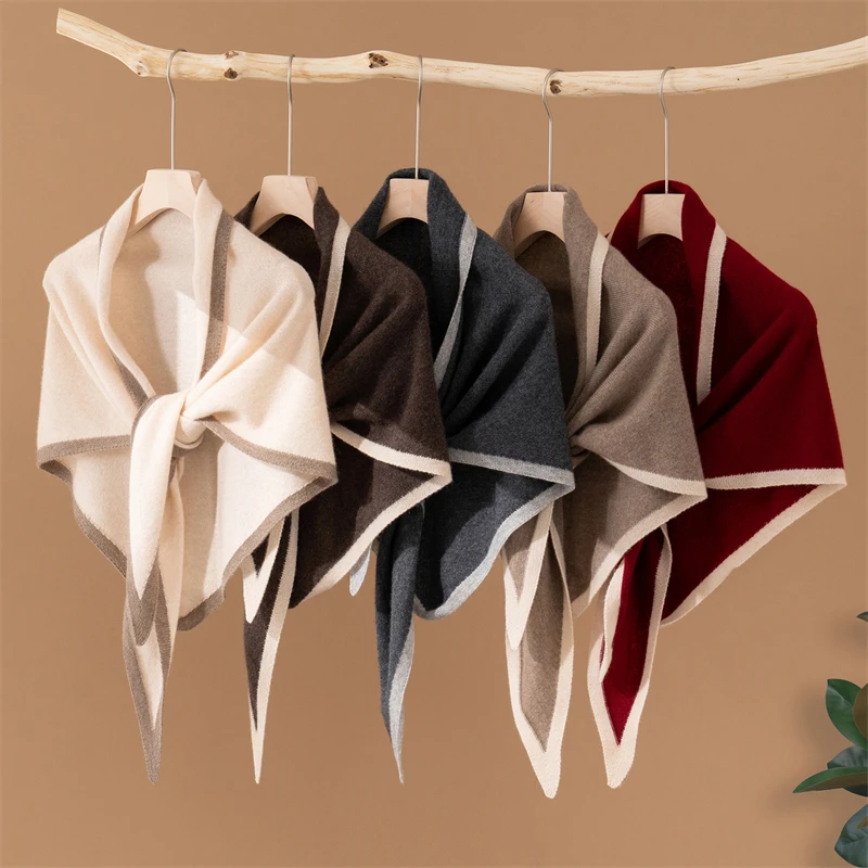 

100% Goat Cashmere Women's Triangle Cashmere Scarf Knit Shawl Spring Autumn Winter Chic Color Block Soft Comfy Cashmere Shawls