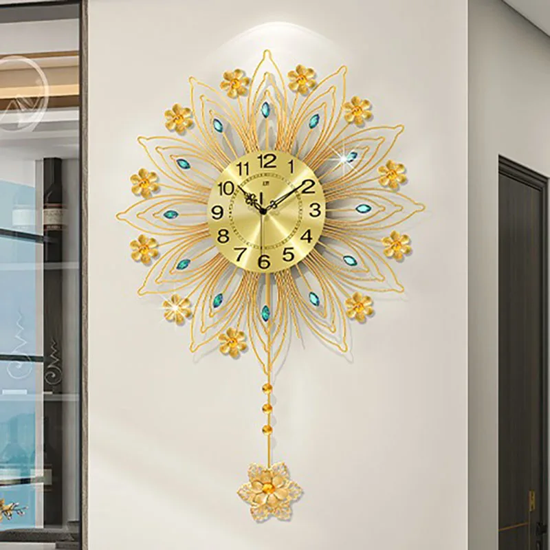 Light Luxury Wall Clocks House Decoration Living Room Decoration Peacock Clock Hanging Nordic Silent Large Wall Clock Home Decor
