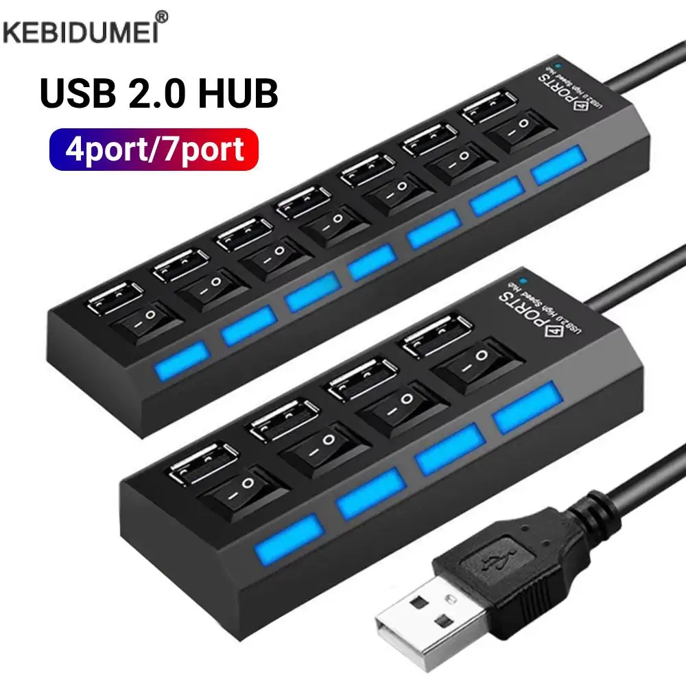 4/7 Ports USB HUB Usb 2.0 Adapter Expander Multi USB Splitter Multiple Extender with Independent Switch for PC Accessories