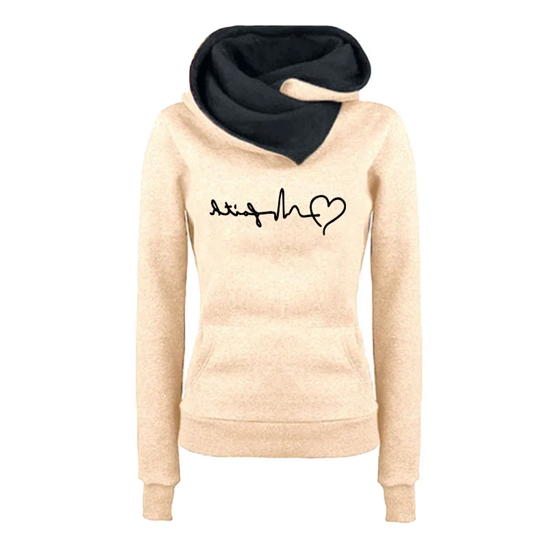 Autumn Winter Womens Hoodies Printing Casual Lrregular Collar Sweatshirts Outdoors Street Warm Woman Clothing Office Home Tops