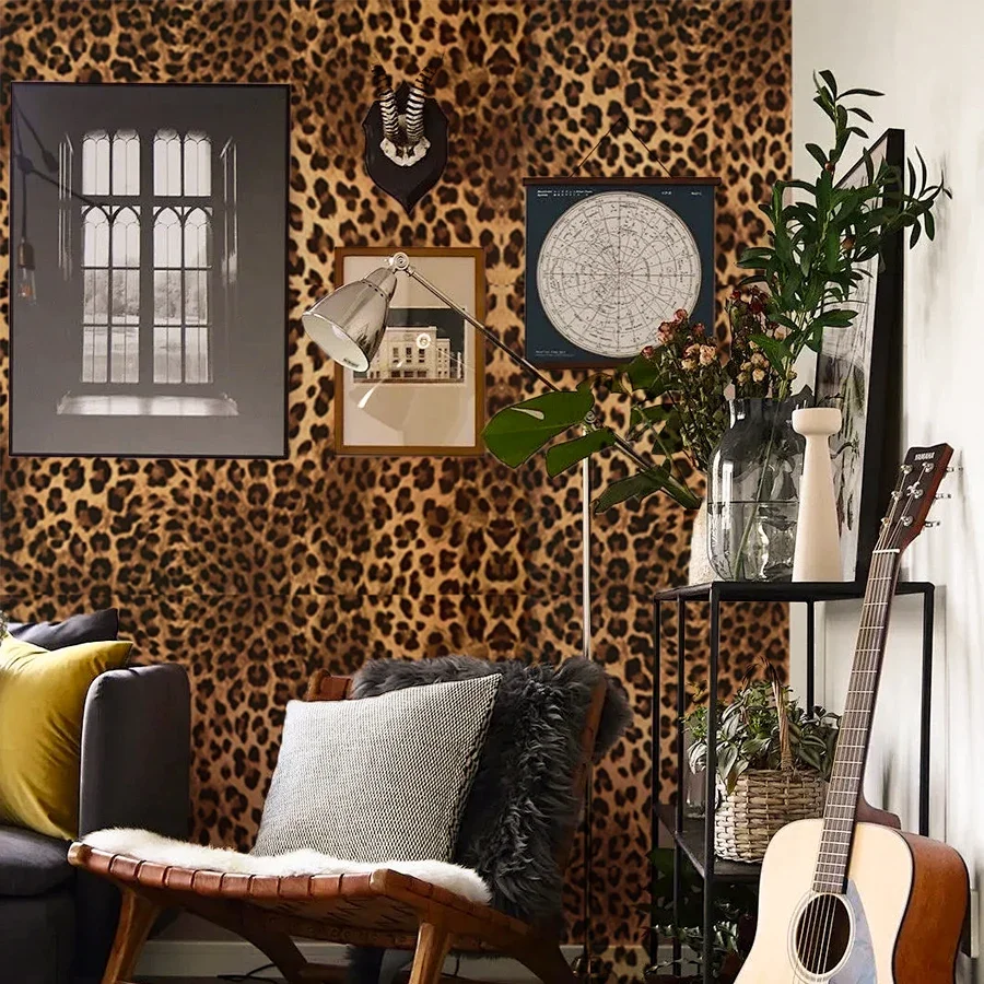 ليوبارد طباعة ذاتية اللصق خلفية للمنزل الديكور غرفة الطعام غرفة المعيشة غرفة نوم التلفزيون حائط الخلفية ملصق PVC #5